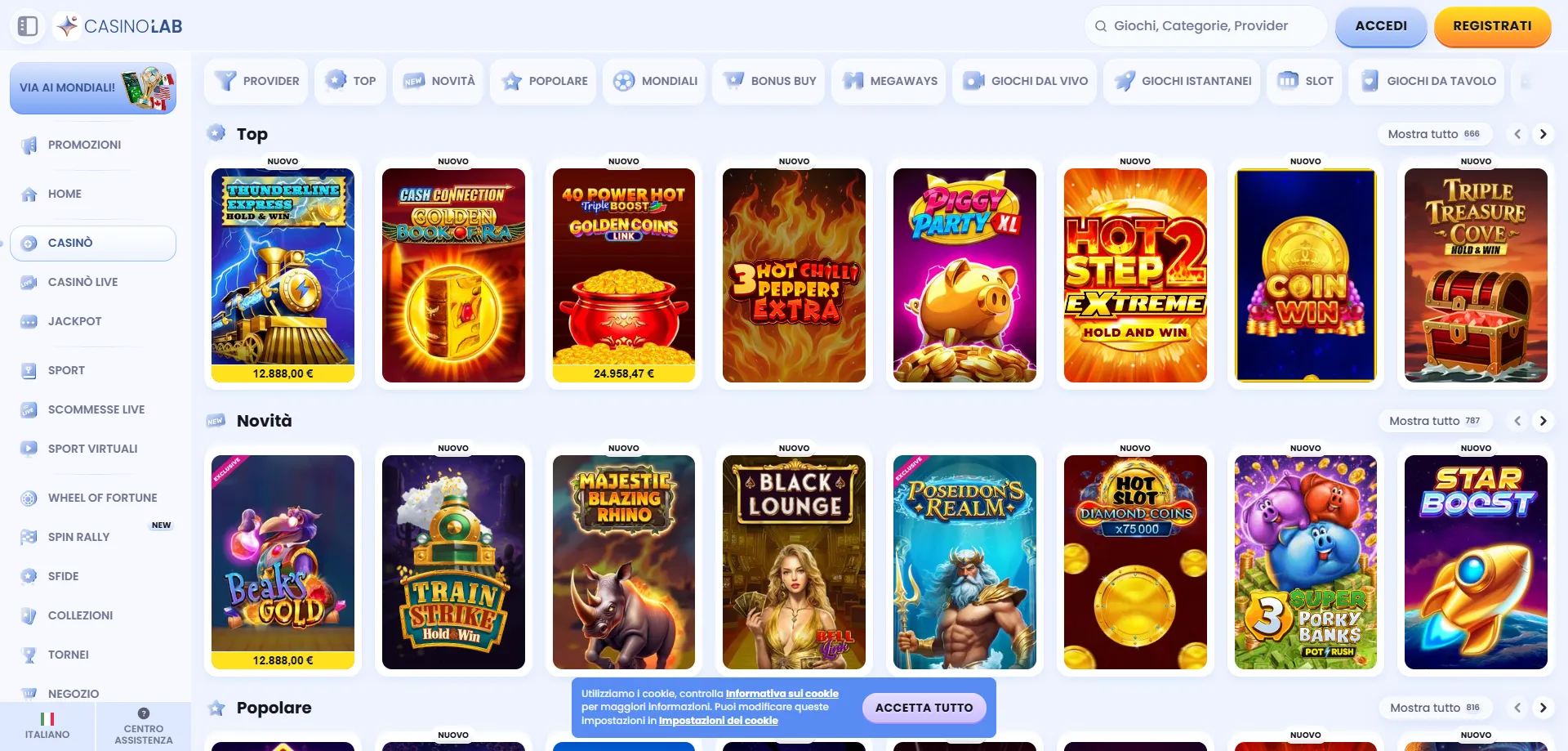 Catalogo giochi Casinolab Casino &ndash; slot, tavoli e live dealer